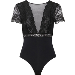 Pieces Lace Bodysuit - Black