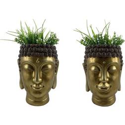 Dkd Home Decor Urtepotte Grå Buddha Harpiks (20.3 x 20.3 x 25.5 cm) (2 pcs) Krukke