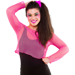 Wicked Costumes Visnet shirt Maud 80- jaren neon roze