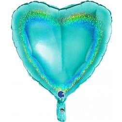 Turkosglittrigt Hjärta Heliumballong