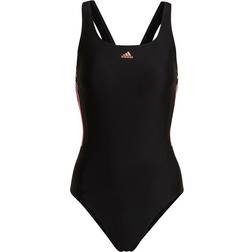 adidas Women's Mid 3-Stripes Swimsuit - Black/Acid Red