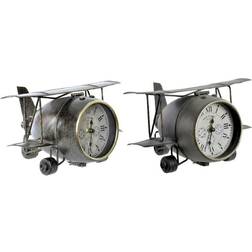 Dkd Home Decor Table clock Aeroplane Crystal Grey Green Iron (26 x 21 x 15 cm) (2 pcs) Bordklokke