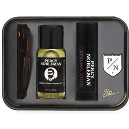 Percy Nobleman Skin care Beard grooming Travel Tin Set Styling Wax Stick 5 ml Beard Conditioning Oil 10 ml Beard Comb 1 g