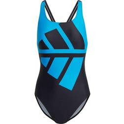 adidas Women's Logo Graphic Swimsuit - Black/Blue Rush