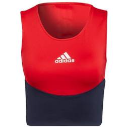 adidas Designed To Move Colorblock 3-Stripes Crop Top - Vivid Red/Legend Ink/White