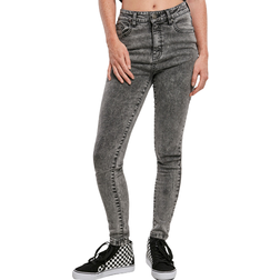 Urban Classics Ladies High Waist Skinny Jeans - Black Heavy Acid Washed