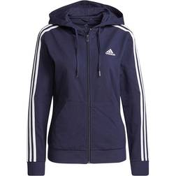 Adidas Women Sportswear Essentials Single Jersey 3-Stripes Full-Zip Hoodie - Legend Ink/White