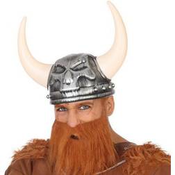 Th3 Party Carnaval verkleed Viking helm grijs met hoorns plastic heren krijger/ridder