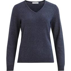 Vila Ril V-Neck Knitted Pullover - Blue/Total Eclipse