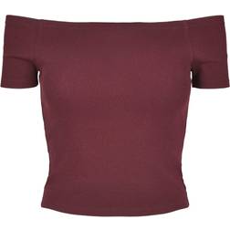 Urban Classics Ladies Off Shoulder Rib Tee - Red Wine