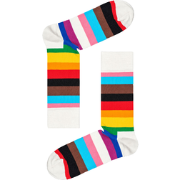 Happy Socks Pride Stripe Crew Sock - White/Red/Yellow/Green/Brown/Black