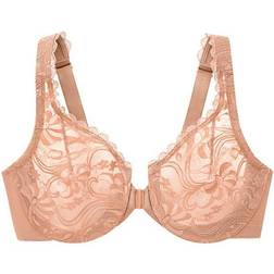 Glamorise Wonderwire Front Close Stretch Lace Bra - Cappuccino