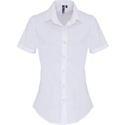 Premier Stretch Fit Poplin Korte Mouw Blouse - Wit