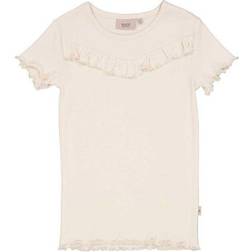 Wheat T-Shirt Rib Ruffle SS - Powder (0100f-007-3129)