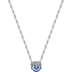 Pandora Pansy Flower Pendant Necklace - Silver/Blue/Transparent