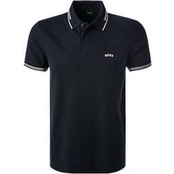 HUGO BOSS Stretch Cotton Slim Fit Curved Logo Polo Shirt - Dark Blue