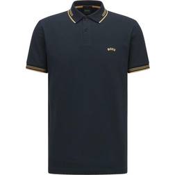 HUGO BOSS Stretch Cotton Slim Fit Curved Logo Polo Shirt - Dark Blue