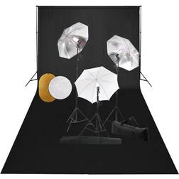 vidaXL Kit de Studio Photo avec Lampes Toile de Fond et Réflecteur Photographie Lumière de Studio Kit d'Eclairage Système de Toile de Fond Intérieur