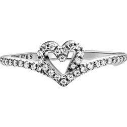 Pandora Sparkling Wishbone Heart Ring - Silver/Transparent