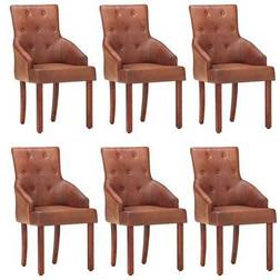 vidaXL Leather Brown Køkkenstol 95cm 6stk