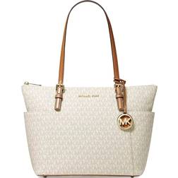 Michael Kors Jet Set East/West Signature Tote Bag - Vanilla/Acorn/Gold