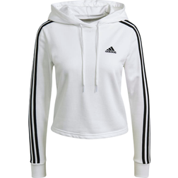 Adidas Women's Essentials 3-Stripes Cropped Hoodie - White/Black