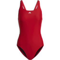 adidas Women's Mid 3-Stripes Swimsuit - Vivid Red/White