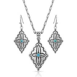 Montana Silversmiths Primally Etched Buffed Jewelry Set - Silver/Turquoise