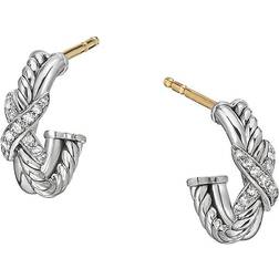 David Yurman Petite X Mini Hoop Earrings - Silver/Diamonds