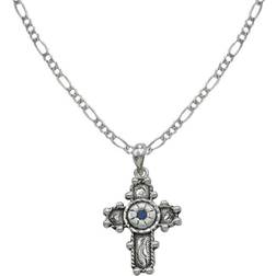 Montana Silversmiths Beaded Cross with Flower Necklace - Silver/Blue/Transparent