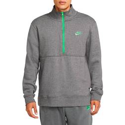 Nike Sportswear Club Brushed-Back 1/2-Zip Sweatshirt - Charcoal Heather/Light Green Spark/Light Green Spark
