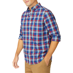 Nautica Big & Tall Classic Fit Wrinkle-Resistant Plaid Shirt - Blue Depths