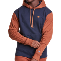 Champion Powerblend Fleece Embroidered C Logo Colorblock Hoodie - Navy/Leather Brown