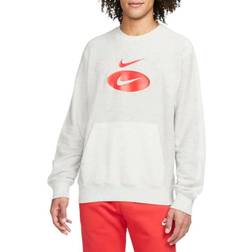 Nike Sportswear Swoosh League French Terry Crew Sweatshirt - Grey Heather/Grey Heather/Sail/University Red