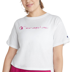 Champion Script Logo Crush-Dye Cropped Tee - White/Inari