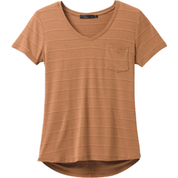 Prana Foundation Short Sleeve V-Neck - Camel Heather Stripe