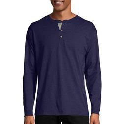 Hanes Beefy-T Henley Long-Sleeve T-shirt - Navy Heather