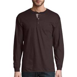 Hanes Beefy-T Henley Long-Sleeve T-shirt - Dark Truffle