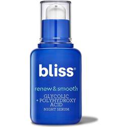 Bliss Renew & Smooth Night Serum, Resurfacing & Brightening Face Serum with Glycolic & Polyhydroxy Acid, Vegan & Cruelty-Free, 1 oz