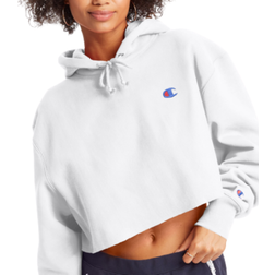 Champion C Logo Reverse Weave Cropped Cut-Off Hoodie - White