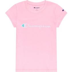 Champion Big Girl's Script Logo Classic Tee - Pink Candy