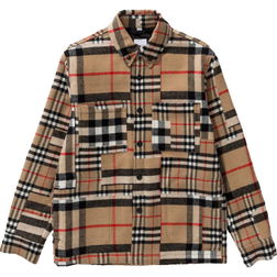 Burberry Check-Pattern Patchwork Wool Oversized Overshirt - Beige