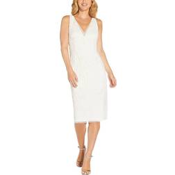 Adrianna Papell Beaded V-Neck Dress - Ivory