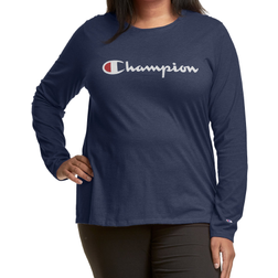 Champion Women's Athletics Script Logo Classic Long Sleeve Tee Plus Size - Athletic Navy