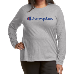 Champion Women's Athletics Script Logo Classic Long Sleeve Tee Plus Size - Oxford Grey