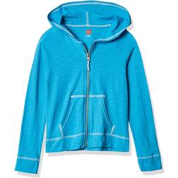 Hanes Girl's Slub Jersey Full-Zip Hoodie - Process Blue