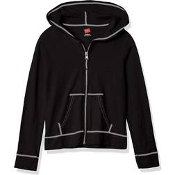 Hanes Girl's Slub Jersey Full-Zip Hoodie - Black