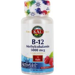 Kal B-12 5000 Mcg as Methylcobalamin ActivMelt Raspberry 90 Tablets