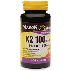 Mason Natural K2 Plus D3 Dietary Supplement, 100 count