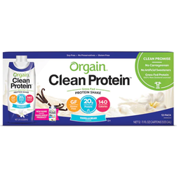 Orgain Clean Protein Grass Fed Protein Shake Vanilla Bean 12 Pack